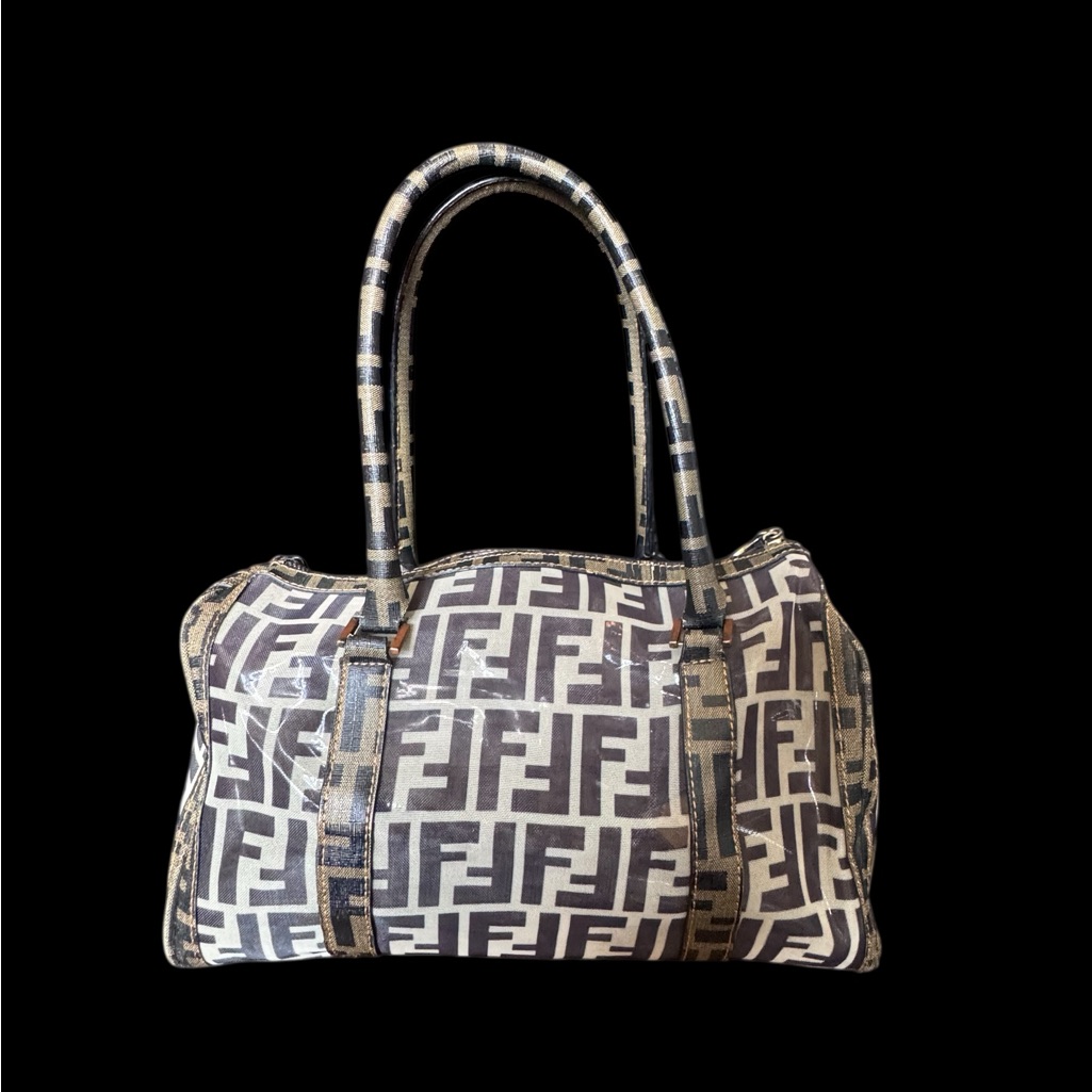 Vintage Fendi Boston Zucca Mesh Shoulder Bag With Iconic Monogram Design